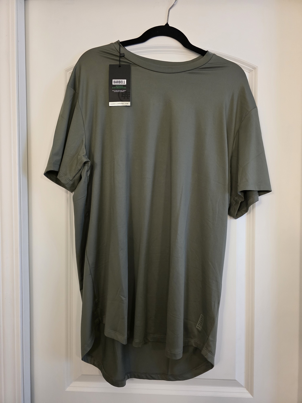 NWT Barbell Fitted Drop Hem Men’s Olive Green Performance T-Shirt Xl